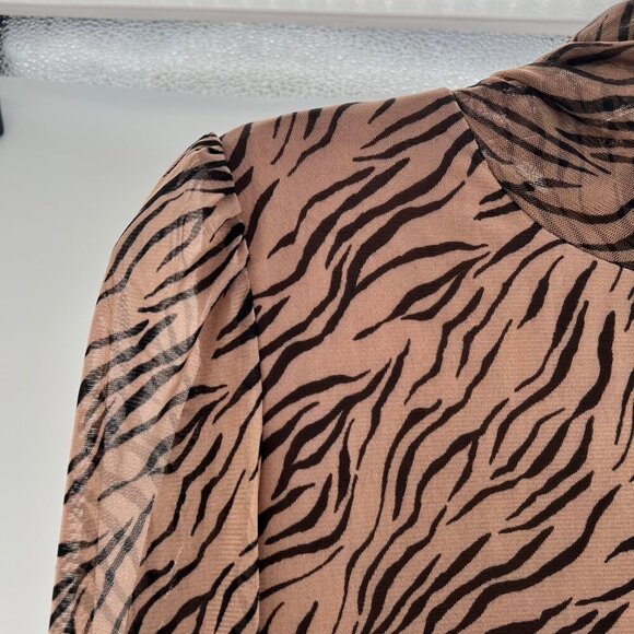 Jane & Delancey Animal Print Mock Neck Top Long Bishop Sleeve Brown Size Small - Picture 5 of 9